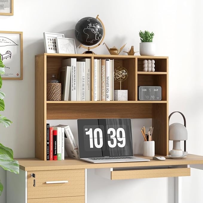 Tangkula Desktop Bookshelf, Countertop Storage Hutch with 4 Shelves for Computer Desk, Desktop 2-Tier Display Rack, Multipurpose Wood Desktop Hutch Storage Organizer for Dorm Office