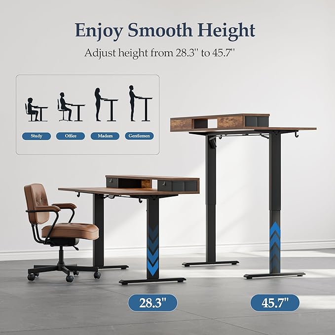 Klicelor 48 Inch Electric Standing Desk with Drawers, Adjustable Height Small Sit Stand Desk for Home Office, Compact Computer Workstation with Storage– Rustic Brown