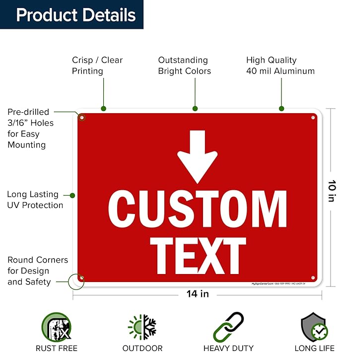 Custom Arrow,Custom Directional Sign, Down Arrow,10x14 Inches, Rust Free .040 Aluminum, Fade Resistant, Made in USA by My Sign Center