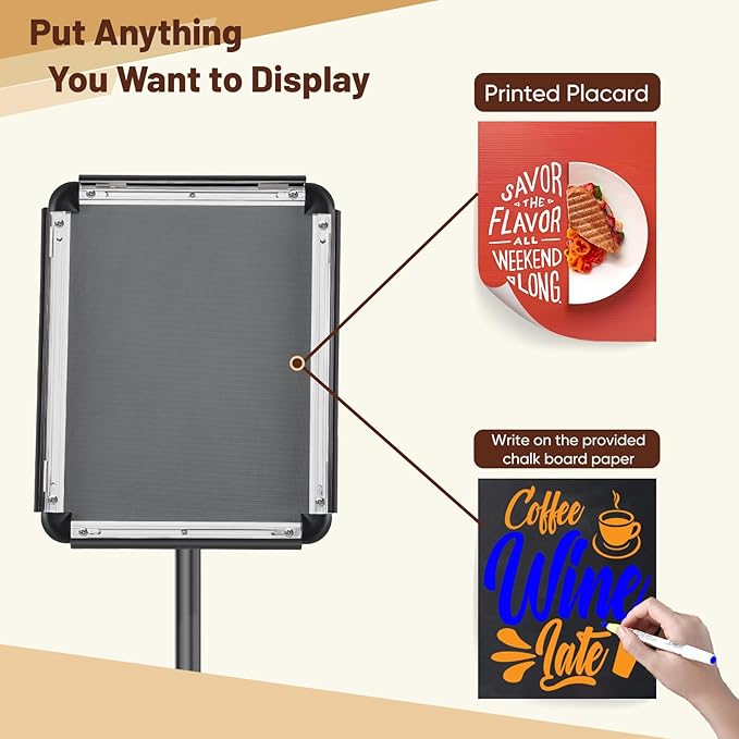 Newzueby Pedestal Floor Stand Sign Holder for 11*17 inches Poster or chalk board, Snap open frame,360° Rotation,Outdoor Indoor Standing Display Sign Holders for commerical, directional use, Black