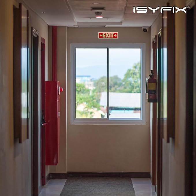 iSYFIX Exit Signs with Directional Right & Left Arrow - 6 Pack 12x4 Inch Glow in the Dark for Business, School, Office, Warehouse - Durable 40 Mil Polystyrene, UV Laminated, Waterproof, Scratch & Fade Resistant