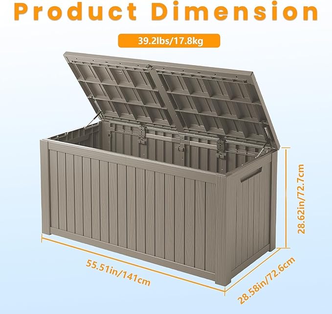 Yardgrace 210 Gallon Outdoor Storage Bench Waterproof - Resin Deck Storage Chest for Patio & Pool, Lockable Outdoor Storage Box for Cushions & Tools, UV-Resistant, Granite Grey