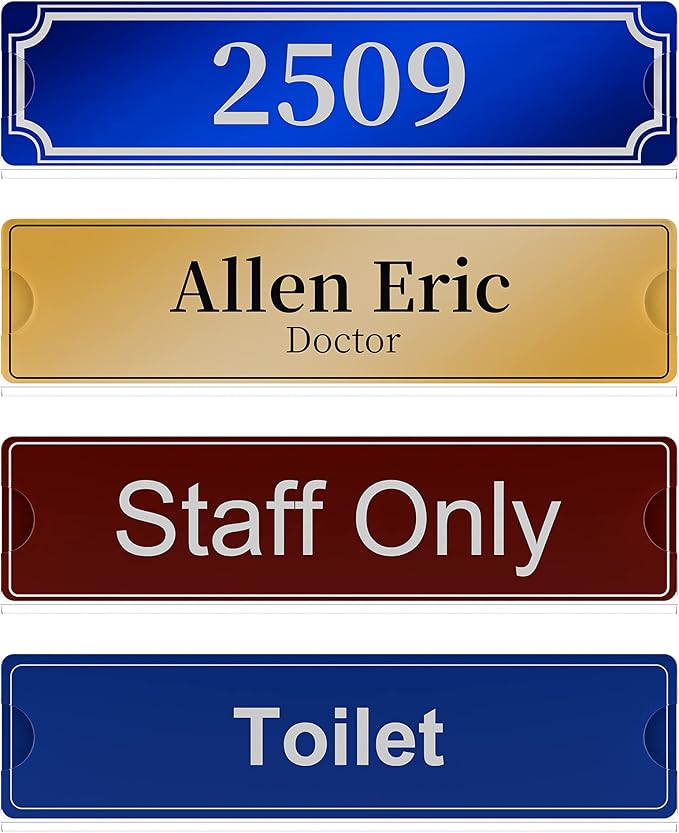 Richboom Acrylic Wall Name Plate Holder, 2x8 Inch, 5 Pack Clear Acrylic Sign Holder Frame with Adhesive Tapes, Door Plates for Home, Office, Classroom