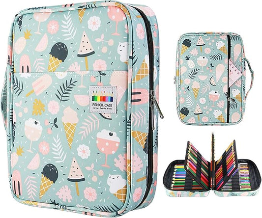 YOUSHARES Colored Pencil Case 220 Slots Pen Case Organizer With Handy Wrap & Zipper, Multilayer Holder for Prismacolor Colored Pencils & Gel Pen (Ice-Cream)