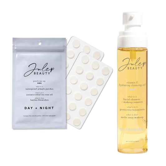Julep Beauty Pimple Patches + Vitamin E Hydrating Cleansing Oil - Gentle Facial Cleanser Makeup Remover - Clear Acne Patches for Face