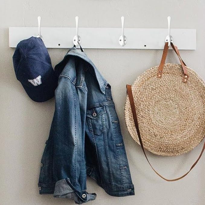 Homanu 14 Pack Coat Hooks Wall Mounted with 28 Screws, Heavy Duty White Towel Hooks Metal Double Hooks, No Rust Retro Rustic Wall Hooks for Hanging Towel, Coat, Scarf, Bag, Hat, Cup, Key