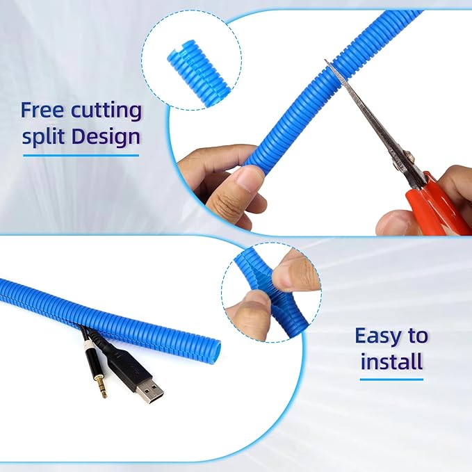 Split Wire Loom Tubing, 10,25ft Cord Protectors from Pets No Chew, Flexible Wire Covers Cord Protectors, Protective Split Cable Sleeve for Automotive Home Industrial Wires(Blue, 0.46inch-25ft)