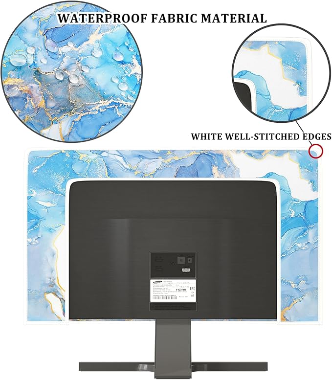Baocicco Baby Blue Gold Marble Waterproof Screen TV Cover 65 Inch Modern Television Accessories TV LCD Fashion Weatherproof Screen TV Decorations for Tablet LED LCD OLED TVs