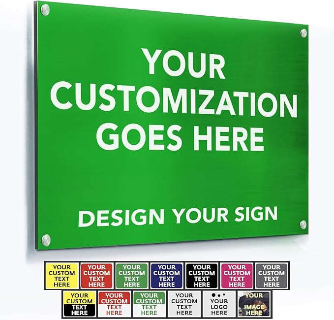 Custom Metal Business Signs, Personalized Aluminum Signs - Waterproof Outdoor, White Aluminum (Green Background, 20x20 In)