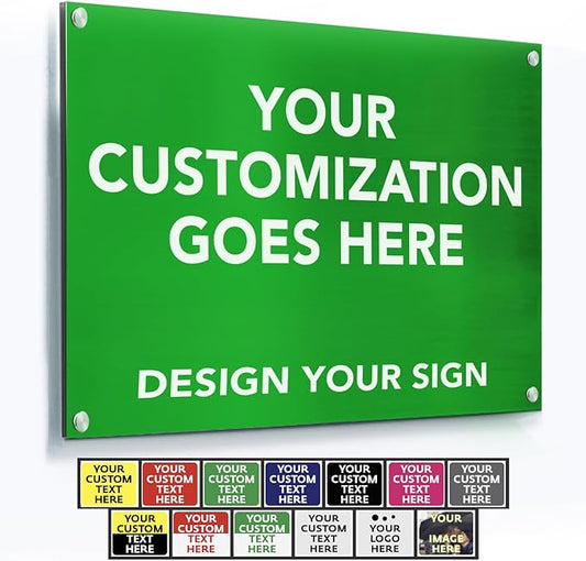 Custom Metal Business Signs, Personalized Aluminum Signs - Waterproof, White (Green Background, 14x10 In)