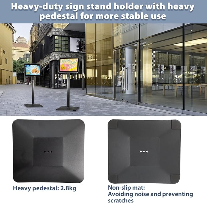 STANDNEE Heavy-duty Poster Stand Holder 11"x 17" Pedestal Floor Standing Sign Holder Vertical and Horizontal View Sign Display, Aluminum Snap Open Frame with Safety Corner, Black