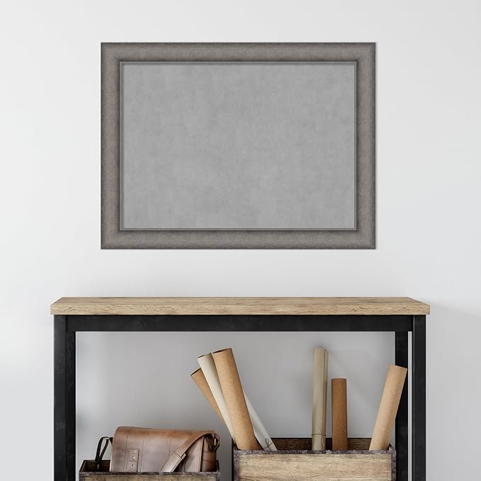 Amanti Art Grey Framed Magnetic Board 24x32 Medium Vision Board for use with Magnets, 100% Metal Sheet to Display Items as Office Decor or for Home Organization in mudroom, Kitchen or Kids Room