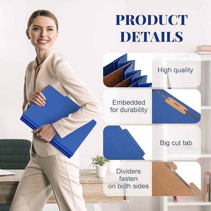 Skyygemm 24 Pcs Classification Folders Letter Size, 3 Divider Pressboard File Folder with Fasteners, Expanding File Organizer Bulk for School Teachers, Office Employee, Coworker, Staff (Dark Blue)