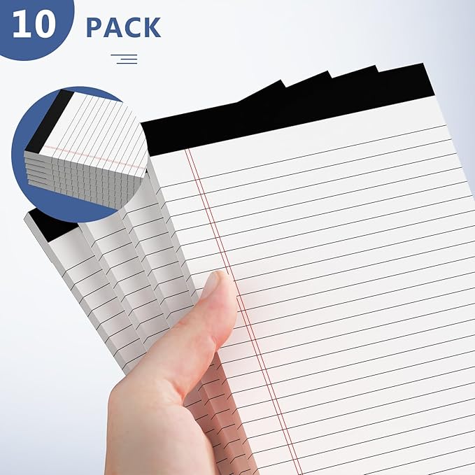 Nichela 5" x 8" Note Pads 10 Pack of Legal Pads 21lb Notepad College Ruled Legal Pad 30 Sheets Perforated Small Writing Pads Double-Side Printed Pad of Paper for School, College, Office