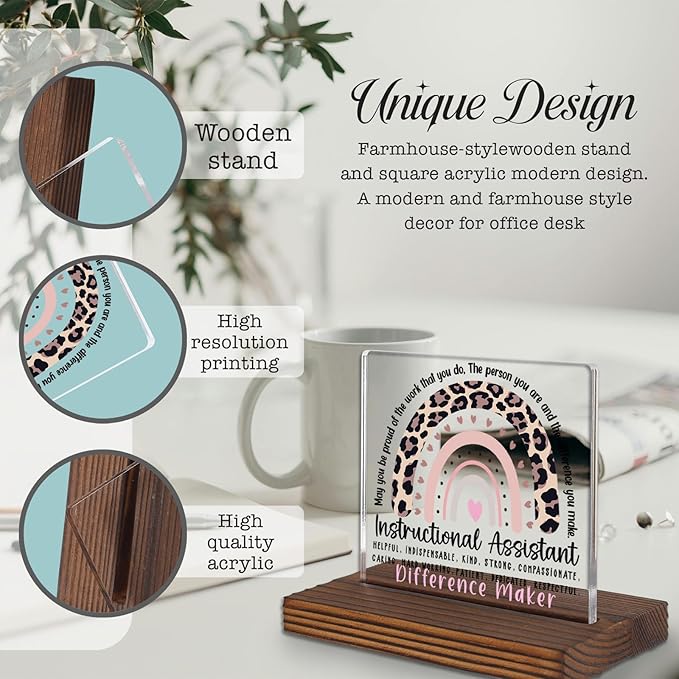 Instructional Coach Desk Sign, Appreciation Gift for Education Leaders, Leopard Rainbow Difference Maker Plaque PA091
