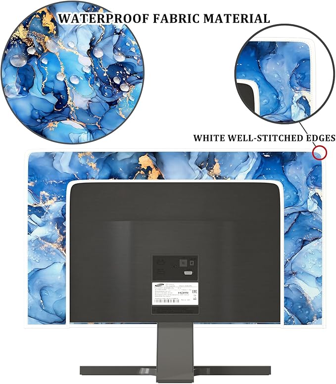 Baocicco Navy Blue Gold Marble Waterproof TV Dust Cover 70 Inch Creative Texture Grain Television Screen Cover Abstract TV Display Protectors Protective LED LCD OLED TVs Dust-Proof