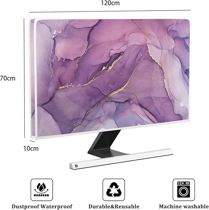 Baocicco Fashion Violet Marble Waterproof TV Dust Cover 50, 51, 52 Inch Anti-Static Dustproof Creative Design TV Screen Cover TV Screen Covers Sleeve Compatible with PC Desktop and TV LED LCD OLED