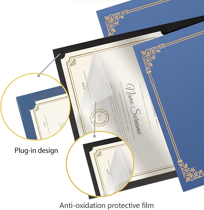 15 Pcs Certificate Holders 8.5 x 11 Additional 15 Pcs Plastic Film, Diploma Covers Gold Foil Border Certificate Holder for Letter Size 8.5x11 Cardstock,Certificates,Document Papers (Black, 15 Sets)