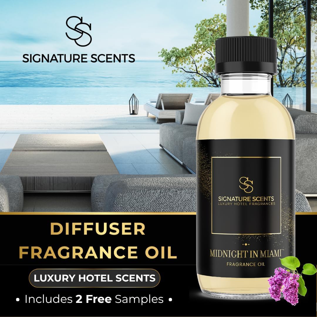 Luxury Hotel Diffuser Oil for Hotels and Homes - Aromatherapy Oils for use with an Essential Oil Diffuser at Home - Fragrance-Scent Diffuser Oil Blend (Midnight in Miami) 4.05fl oz (120ml)
