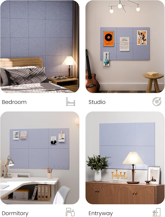 Fluxynara Large Felt Bulletin Board 36" x 24" Cork Board Alternative-6 Pack with 40 Safe Removable Adhesive Tabs, Cork Boards for Walls Cork Board for Home Office Classroom Pin Board - Soft Periwinkle