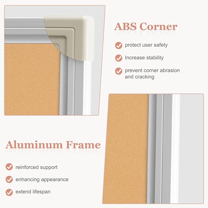 AMUSIGHT Double-Sided Large Cork Board, 48" x 36" Foldable Hanging Aluminum Framed Bulletin Board, Vision Board Pin Board Corkboards for Walls, Office, School Decor, 20 Pushpins