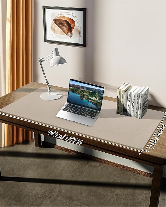 Extra Large Desk pad, Leather Desk Pad Protector,Office Desk Mat,Mouse Pad, Non-Slip Desk Blotter, Laptop Desk Pad, Waterproof Desk Writing Pad for Office&Home (Apricot, 55" x 17")
