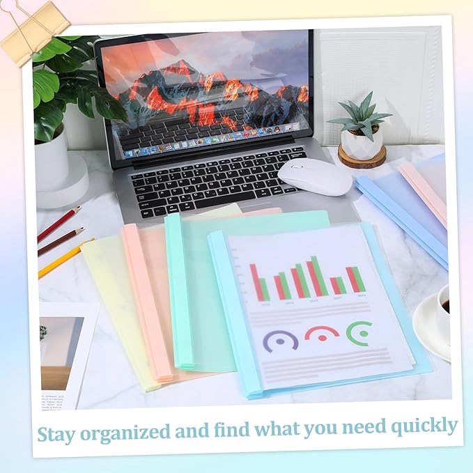 24 PCS Pastel Plastic Report Covers with 3 Prongs Clear Front Presentation Folders 3 Prong Folders for Resume Portfolio Document Report Letter Proposal School Classroom Office Supplies (Pastel)