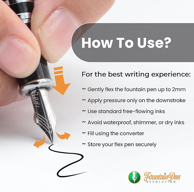 FPR Himalaya V2-Chrome Ultra Flex Nib Pen - Twist-Style Converter Filled Calligraphy Pens for Writing - Fancy Pens for Men & Women - Flex Fountain Pen w/Metal Clip & Cap Ring (Jade Smoke Acrylic)