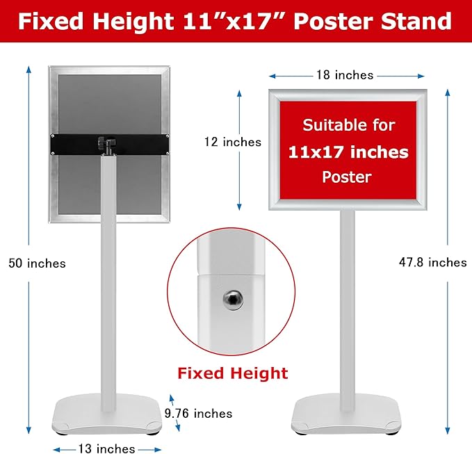 VAIIGO 3 Pack Heavy Duty Standing Sign Holder 11x17 Inch - Pedestal Floor Sign Stand with Weighted Base - Vertical & Horizontal Poster/Menu Display Stands for Indoor/Outdoor Advertising, Silver