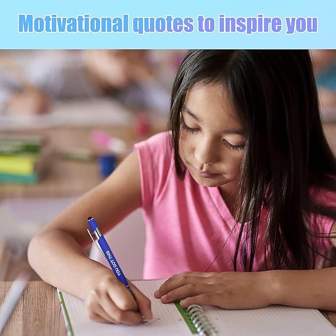 Greengines 10 Pcs Inspirational Pens - Motivational Ballpoint Ink Pens Bulk with Stylus Tip quotes Gifts for School Coworkers Office Supplies Black Ink