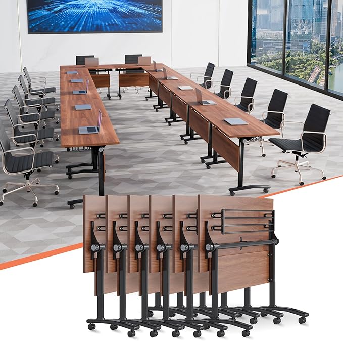 Conference Table,55.1''Folding Conference Room Table for 4-12 People,Mobile Flip Top MeetingTraining Table with Different Coulor and Styles for Offices, Classrooms,Meeting Room (6, 61''D)