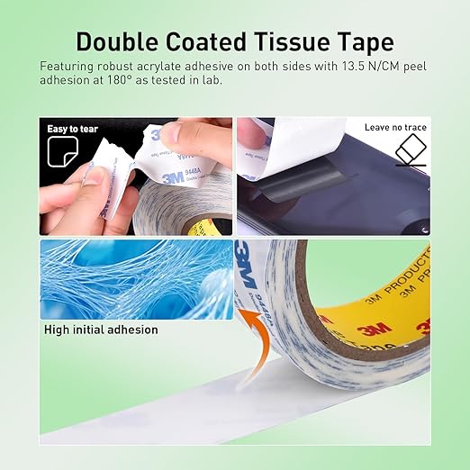 Double Sided Tape 9448A 3/4" x 33Ft Pack of 3 Made of 3M Super Sticky Adhesive Tape Ultra Thin Translucent Tissue Tape for Laptop Cell Phone Repairs Arts Crafts