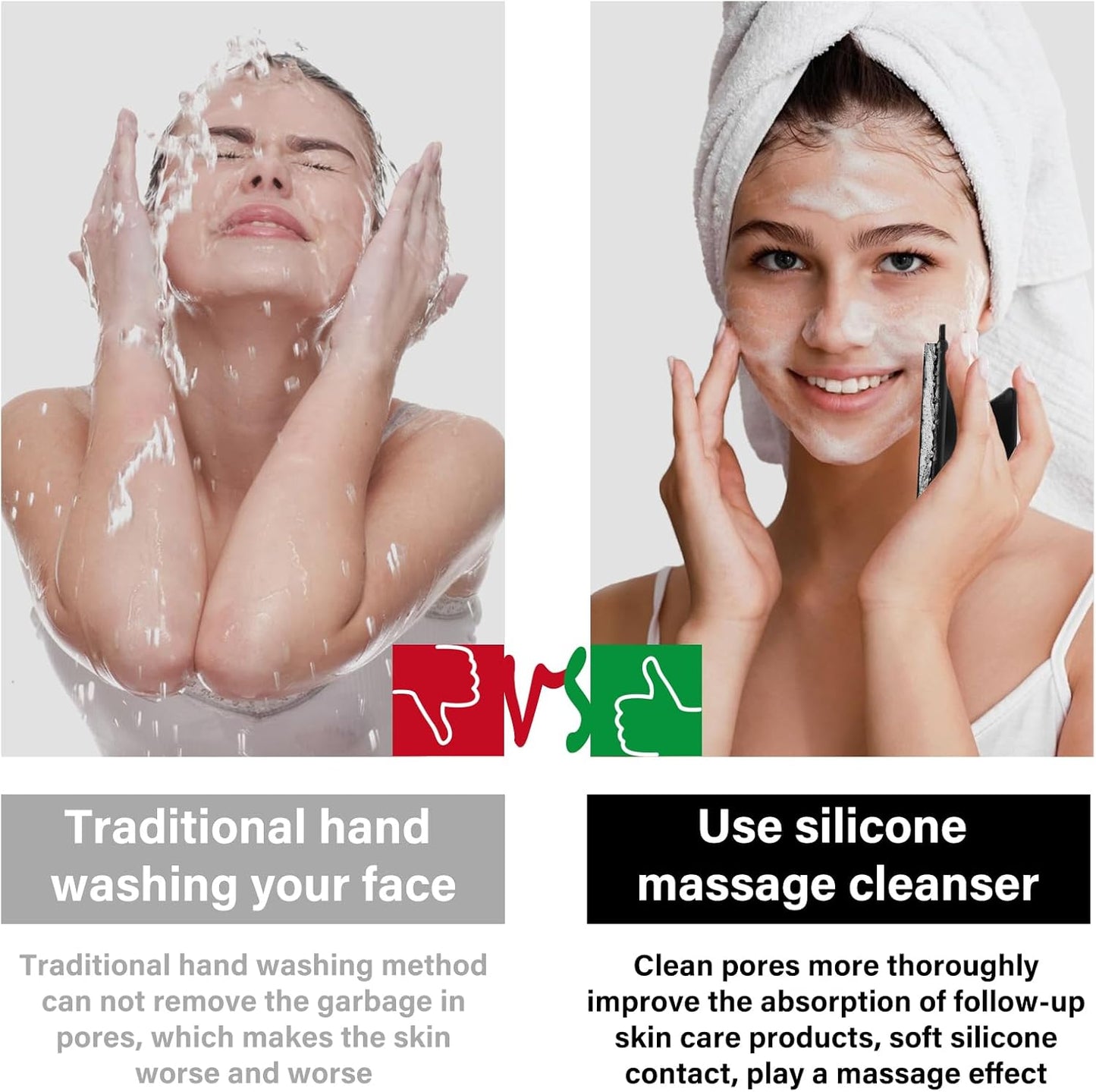 2 Pack Face Scrubber,Silicone Facial Cleansing Brush for Men & Women,Reusable Gentle Facial Waterproof Cleansing Skin Brush Exfoliating Scrubber for Sensitive Skin (Black/Pink)