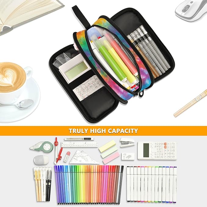 BOENLE Tie Dye Rainbow Pencil Case Box Boys Girls Large Pencil Pouch with Zipper Compartments Big Capacity Stationery Pen Bag Organizer for Kids Teens Adults School Office