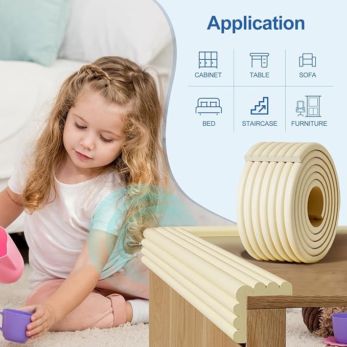 Edge Protector,Baby Proofing Baby Edge Protector Strip Safety,Soft Rubber Foam Padding,Edge Corner Guards Protector Corner Edge Bumpers for Furniture (White, 16.4Ft x 3.15" W x 0.31" Th)