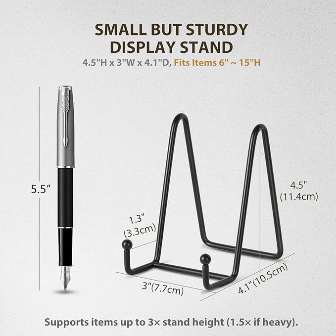 LIONWEI LIONWELI Plate Display Stand Easel Holders - 4.5" Tabletop Metal Stands for Decorative Plates, Photos & Picture Frames - Black, 2-Pack