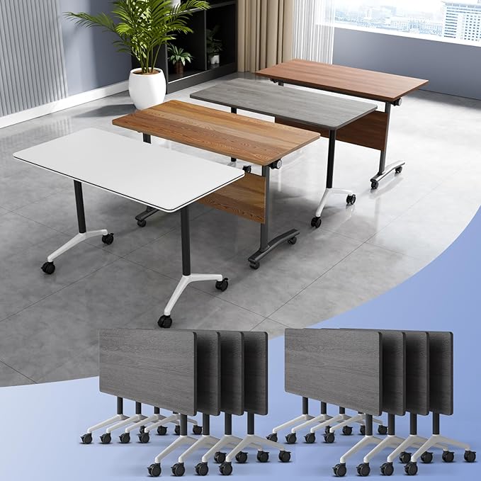 Conference Table Flip Top Mobile Conference Room Tables,Folding Conference Table with Wheels,Large Meeting Training Seminar Table Saving Space for Office Classroom(8C,47.2'')