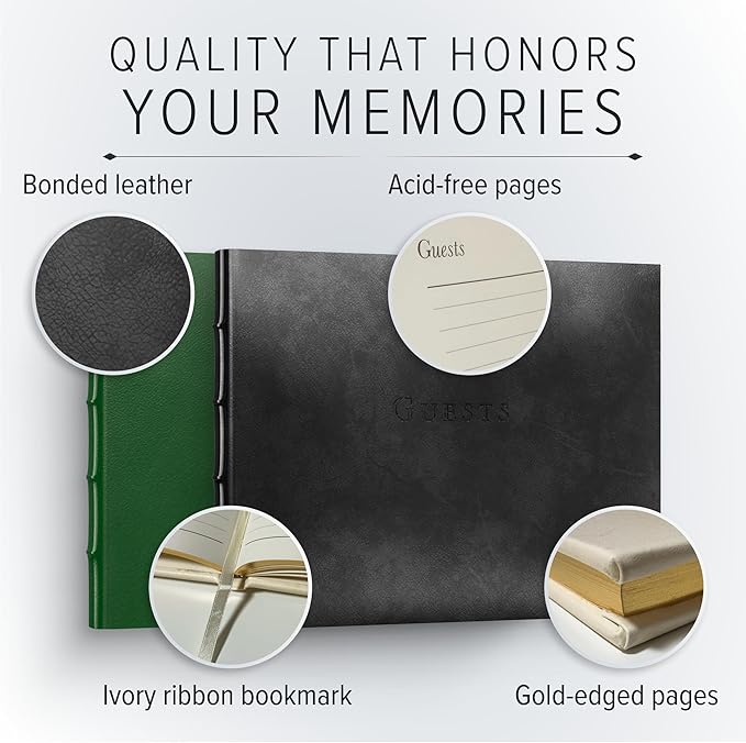Gallery Leather Guest Book - Great for Wedding, Reception, Baby and Bridal Shower, Birthday Party and Vacation Home - 192 Lined Pages, add Polaroid Photo - Hardcover 9x7" - Acadia Navy - Space Force