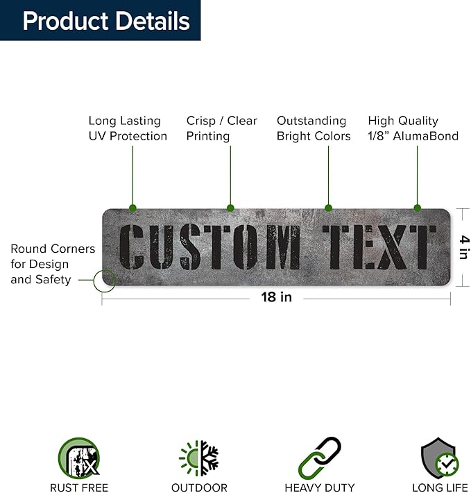 Custom Sign, Custom Street Sign, 11 Font Colors, 13 Font Styles, 4 Hole Options, 22 Sizes, 4x18 Inches, Rust Free DiBound, Fade Resistant, Made in USA by My Sign Center (Grunge Metal)