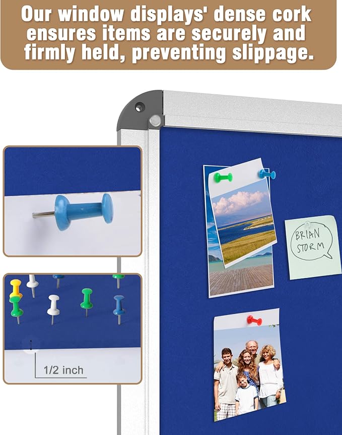 Mifuro 26"x20" Enclosed Bulletin Board, Lockable Weather-Resistant Aluminum Cork Noticeboard for School & Office, Silver Frame w/Blue Flet