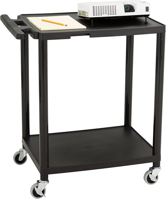 Norwood Commercial Furniture 2-Tier Mobile Utility AV Cart with Casters, Rolling Presentation and Media Cart on Wheels, Black