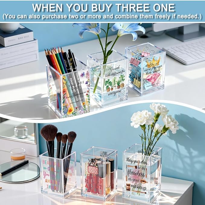 QYUVK It's Fine I'm Fine Everything Is Fin Acrylic Makeup Brush Pencil Holder Cup, Funny Opossum Pen Holder Gifts For Friends Nurse, Office Sarcastic Gifts for Women Men Coworker, Desk Organizer