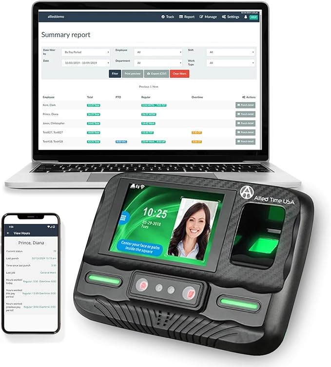 Biometric Time Clock for Employees Attendance - Subscription Clock in Machine for Employees - Pin, Face Scanner, Palm & Fingerprint Time Clocks for Employees Small Business - 2 RFID Time Clock Cards