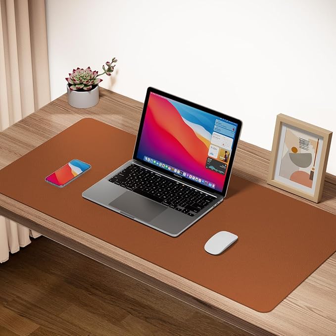Boutilon Leather Desk Pad Protector,Non-Slip Mouse Pad,Laptop Desk Pad,Office Mouse Mat,Waterproof Leather Desk Blotter,Desk Writing Pad for Office and Home (S-Brown,24"x 14")