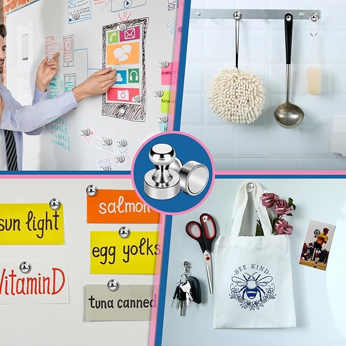 LOVIMAG Fridge Magnets 12Pcs Refrigerator Whiteboard Small Strong Magnet Classroom Kitchen Accessories Decorative Locker Set Decor Must Haves Office Calendar Refrigerador Magnetic Cute Crafts Silver