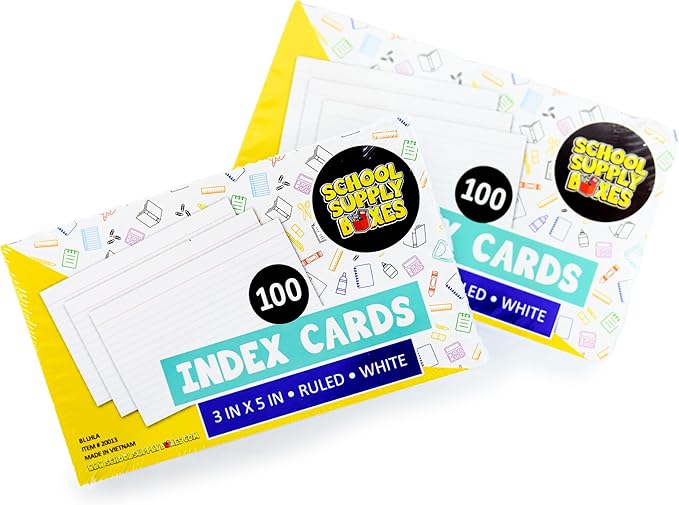 School Supply Boxes | 3x5 White Index Cards (100 ct.) | 20 Pack | Lined in Front, Blank in Back
