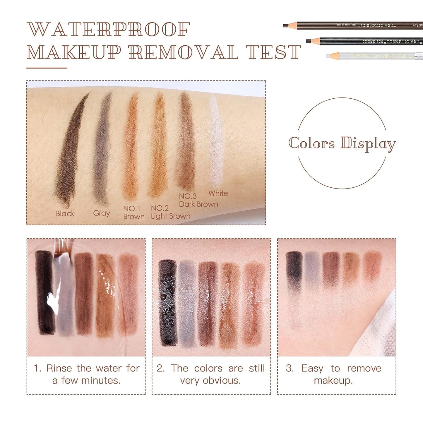 Waterproof Eye-Brow Pen-cil Set, Pull Cord Peel-off Eyebrow Pencil Microblading Eyebrow Pen Supplies Kit, White Eye-Liner Pencil and Eyebrow Tool Tattoo Makeup (6+1 Brown+Dark Brown+Light Brown)