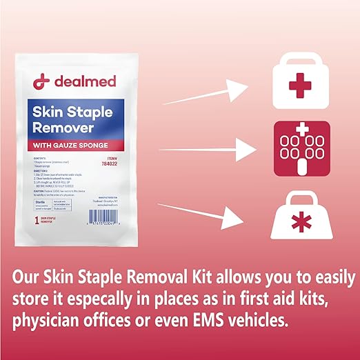 Dealmed Sterile Staple Removal Kit, Includes Staple Remover and Gauze Sponge, Staple Removal Tool Single-Use Kit, Ideal for Hospitals and Clinics (10 Kits)