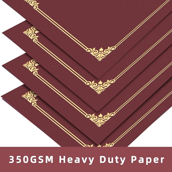 HAUTOCO 30 Packs Certificate Holders, Burgundy Diploma Holders, Document Award Covers Certificate Folders with Gold Foil Border for 8.5x11 Letter Size