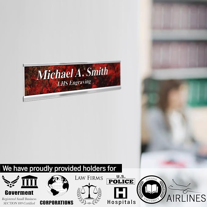 Door Name Plate Personalized for Office Ash Plastic Name Plate White Letters - Made in USA 2x10 N1